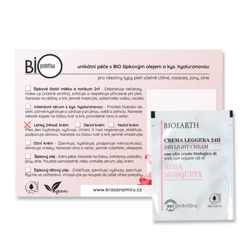 BIOEARTH Vzorek BIOPROTETTIVA: Lehký 24hod. šípkový krém 1ml
