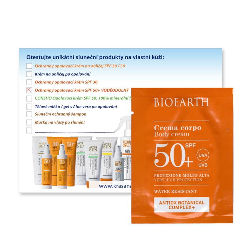 BIOEARTH Vzorek: Voděodolný opalovací krém na tělo SPF50 3 ml
