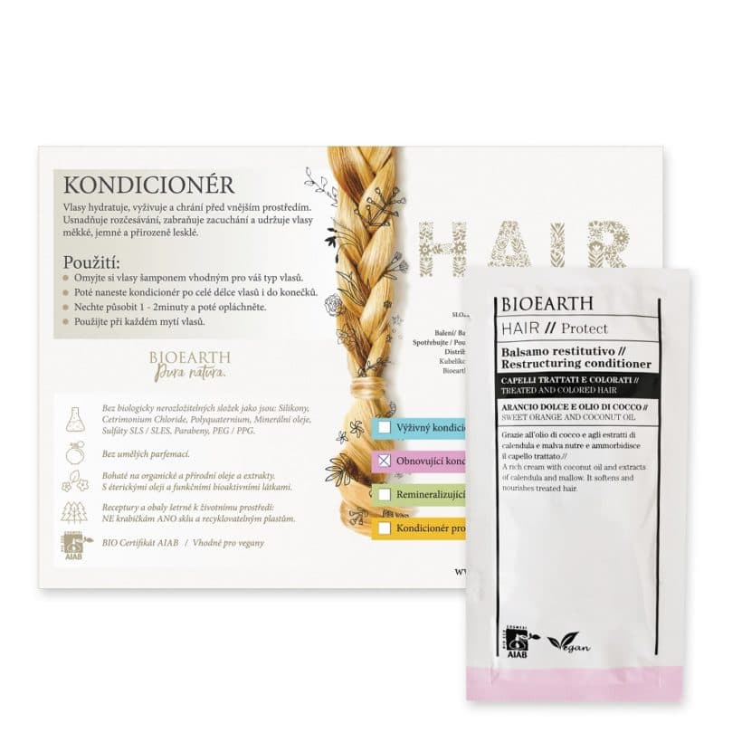 BIOEARTH Vzorek: Obnovující kondicionér pro barvené vlasy 12ml